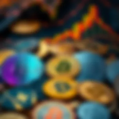 Cryptocurrency symbols representing various coins