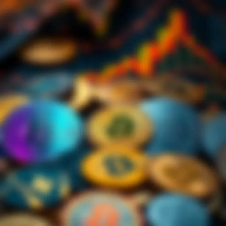 Cryptocurrency symbols representing various coins