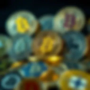Symbols of various cryptocurrencies