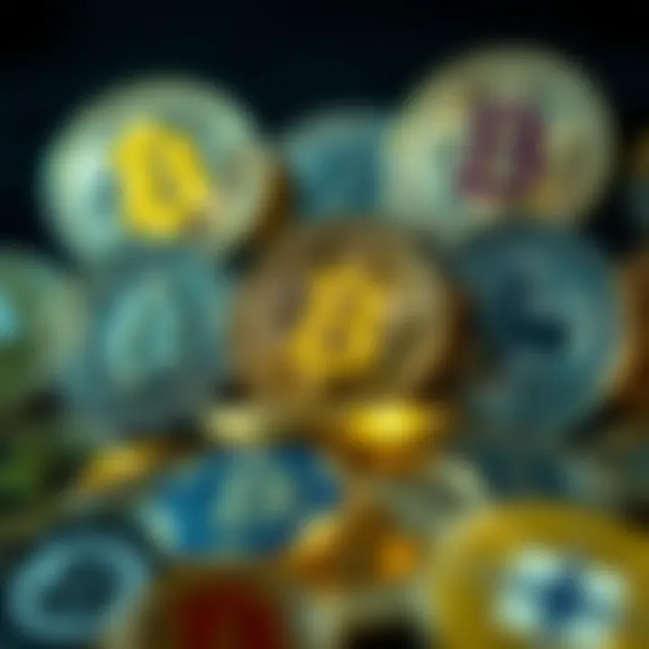 Symbols of various cryptocurrencies