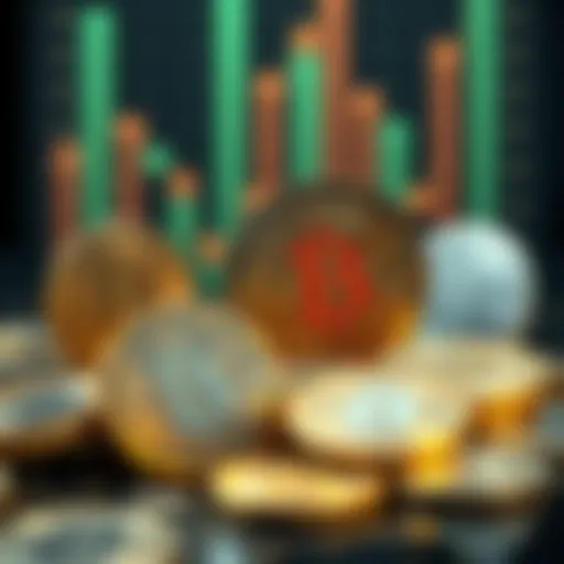 A digital rendering of various cryptocurrencies symbolizing market trends