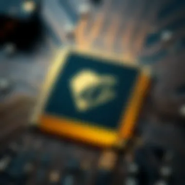A close-up of a CPU chip with circuit patterns