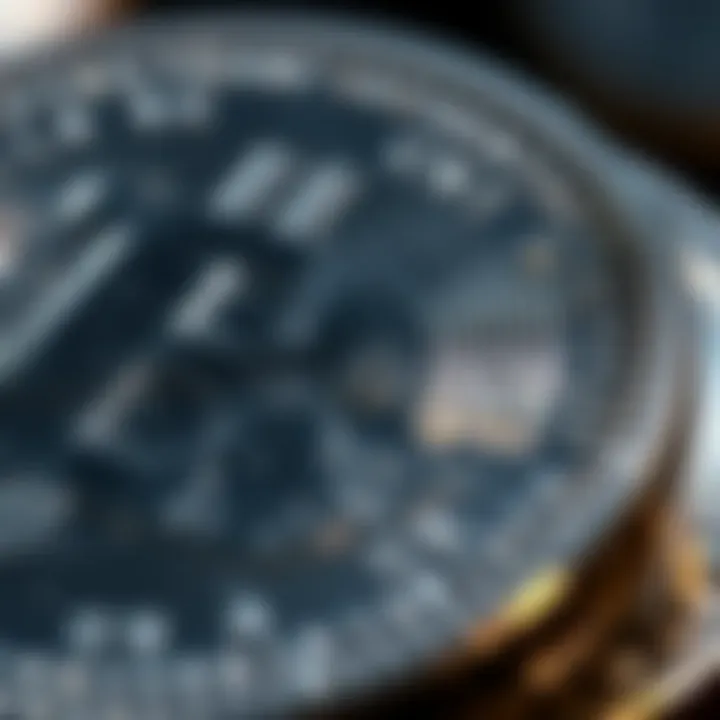 Close-up view of a tungsten coin highlighting its unique surface texture