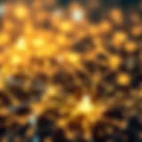 A close-up of a digital blockchain network