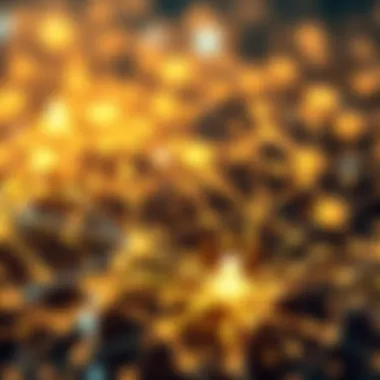 A close-up of a digital blockchain network