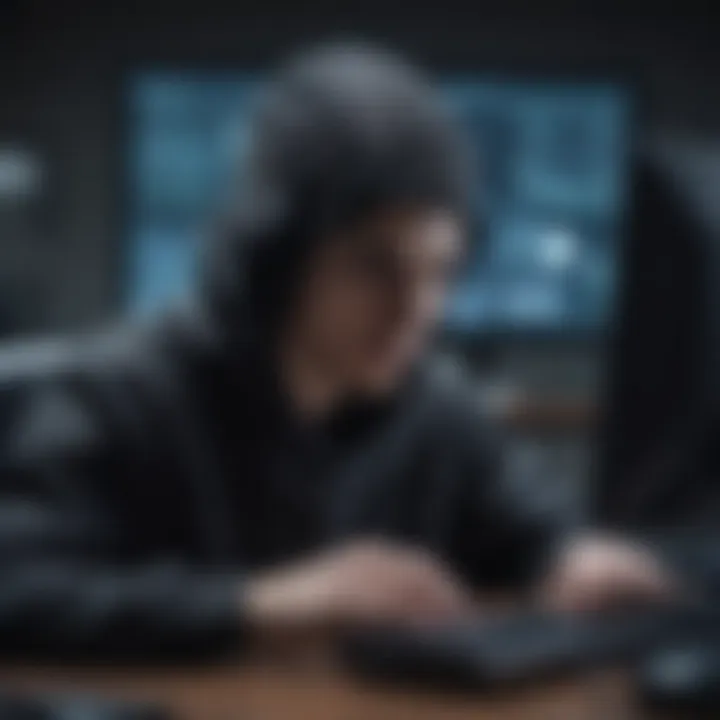 A hacker at a computer, representing cyber crime activities