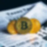 Illustration of cryptocurrency coins with tax forms in the background