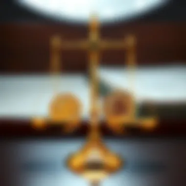 Visual representation of legal scales with cryptocurrency symbols