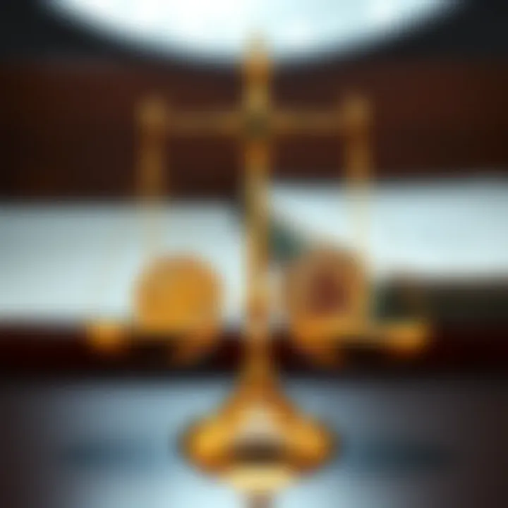 Visual representation of legal scales with cryptocurrency symbols