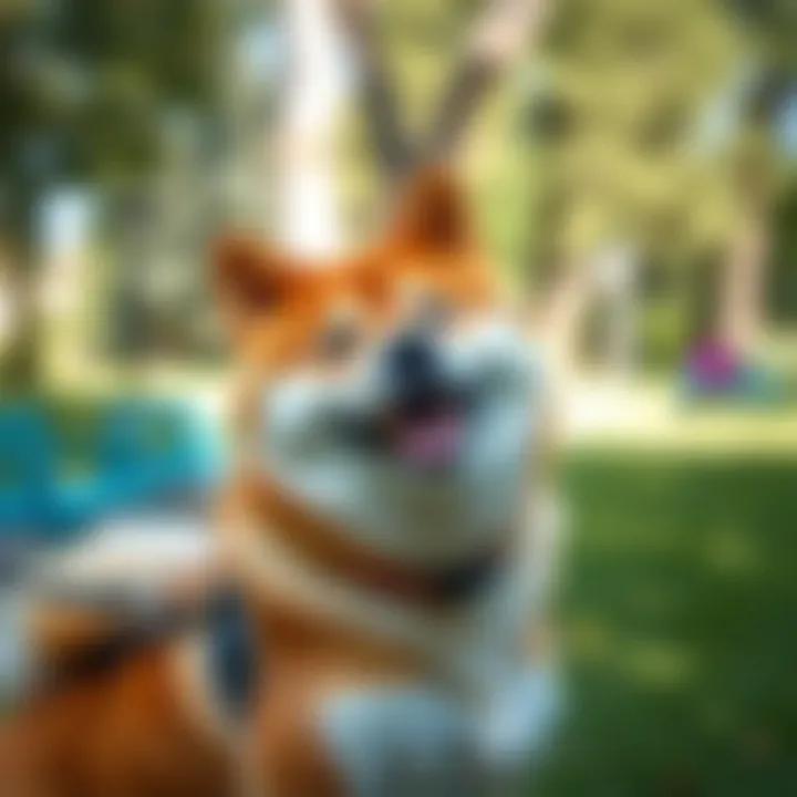 Shiba Inu enjoying a park with owner