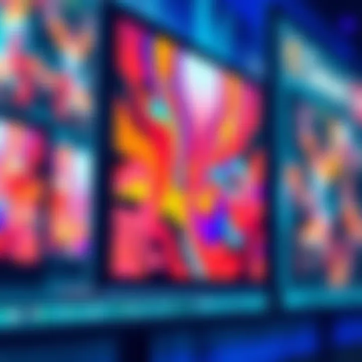 Digital Artwork Display A close-up view of a digital artwork displayed on a high-resolution screen showcasing vibrant colors.