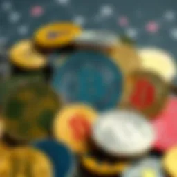 An artistic representation of various cryptocurrencies and their logos