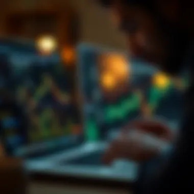 Close-up of a person analyzing cryptocurrency data on a laptop
