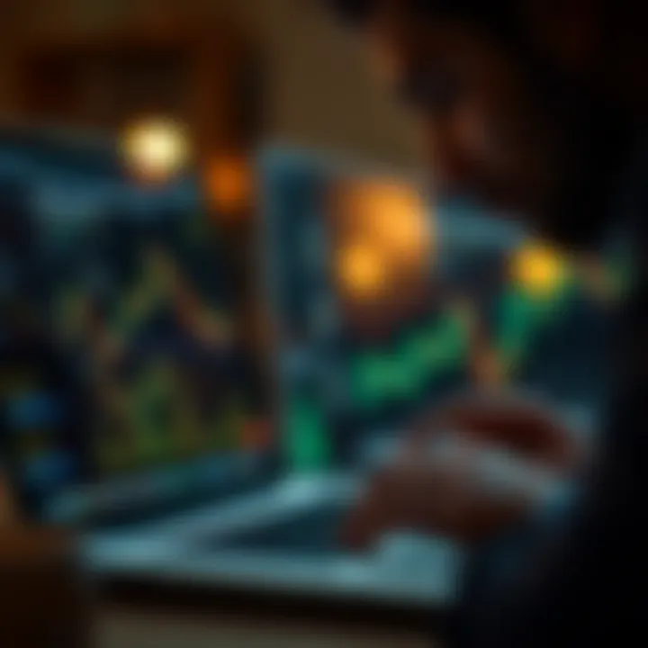 Close-up of a person analyzing cryptocurrency data on a laptop